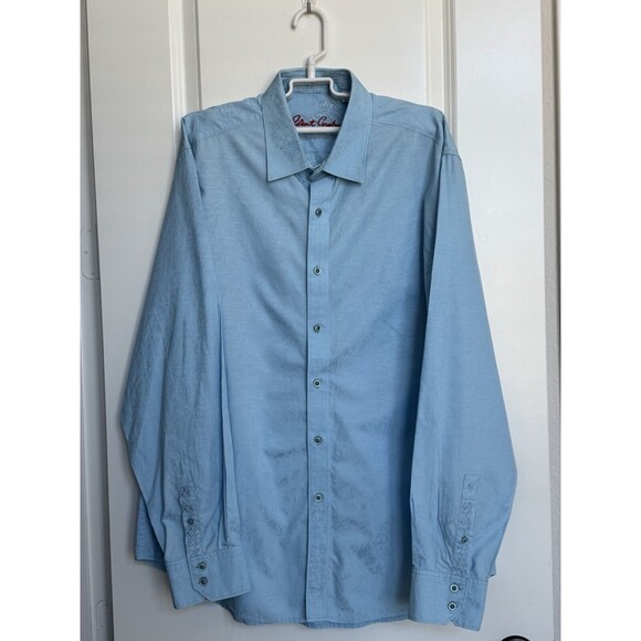 Robert‎ Graham Men’s Blue Embroidered Long Sleeve Button Down Shirt XL Casual - Picture 1 of 11